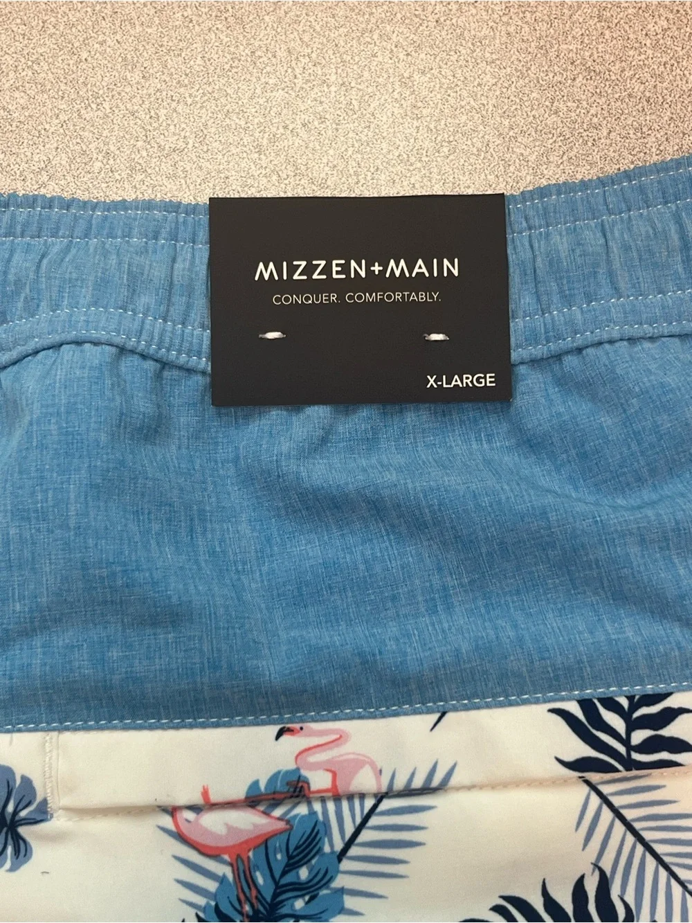 NWT Mizzen + Main HydraShift Shorts Blue White Flamingo Mens Size XL Hybrid Swim